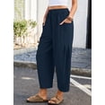thumbnail image 6 of Chiclily Women's High Waisted Palazzo Pants Casual Loose Navy Blue Wide Leg Trousers with Pockets Drawstring Flowy Pants, Size L, 6 of 7