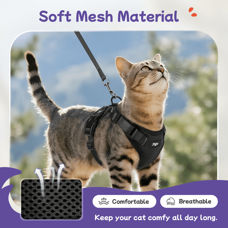 Pigo Cat Harness and Leash, Escape Proof Black photo 3