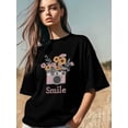 thumbnail image 3 of Women's T-Shirt,Short Sleeve Tee Shirts Casual Tops Spring Flower Camera Smile Crewneck T Shirt for Women, 3 of 8