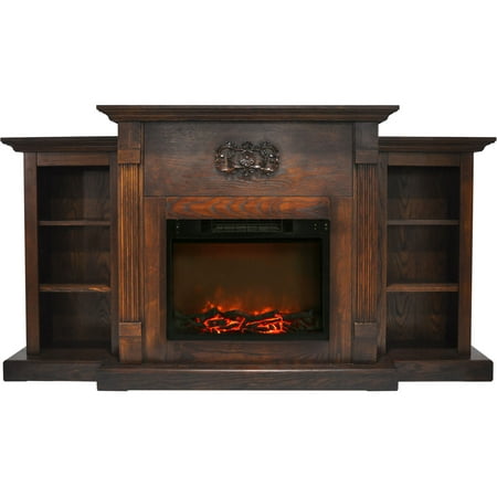 

Hanover Classic 72 In. Electric Fireplace in Walnut with Built-in Bookshelves and a 1500W Charred Log Insert