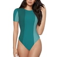 thumbnail image 1 of Balery Teal Color Body de cuello redondo de manga corta para mujer Tops de manga corta Tops básicos-XX-Large, 1 of 7