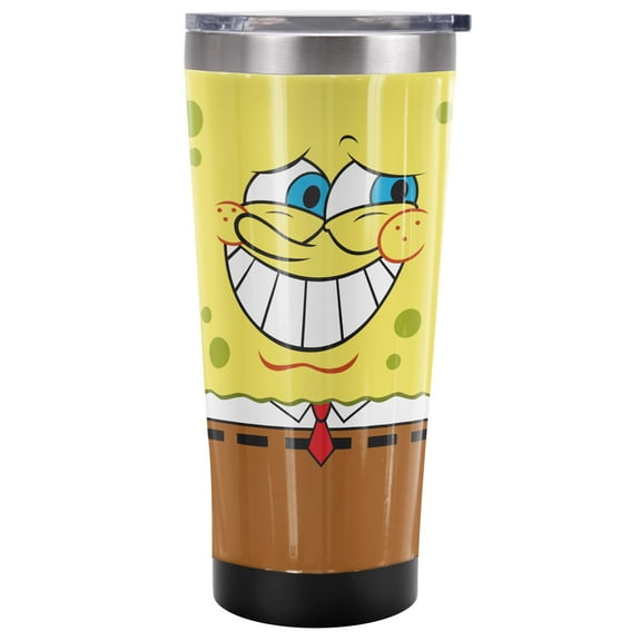 Spongebob Official Guilty Face 20 oz Travel Tumbler, Stainless Steel, Vacuum Insulated with Leak Resistant Slide-Lock Lid