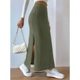thumbnail image 6 of Women'S Bodycon Knitted Pencil Skirts Elastic Split High Waisted Midi Skirt Army Green 5XL, 6 of 8