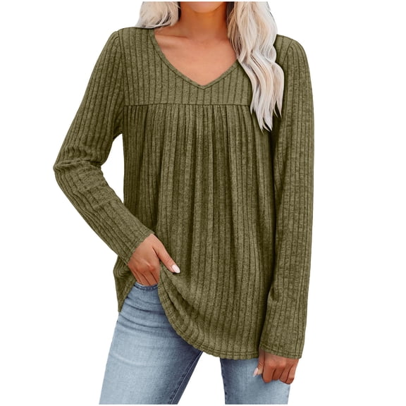 yievot Tunic Tops for Women Dressy Casual Long Sleeve Shirts V-Neck Fall Lightweight Sweaters Trendy Clothes