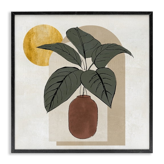 Stupell Industries Eclectic Planter Leaves Geometric Sun Shapes Black Framed Giclee Art, 12 x 12, by Janet Tava