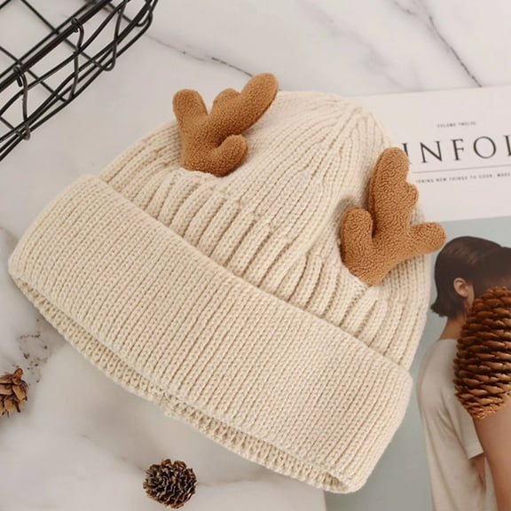 ORDDIART 56-62cm Head Circumference Reindeer Antler Hat Knitted Fashionable for Kids Family Christmas Time