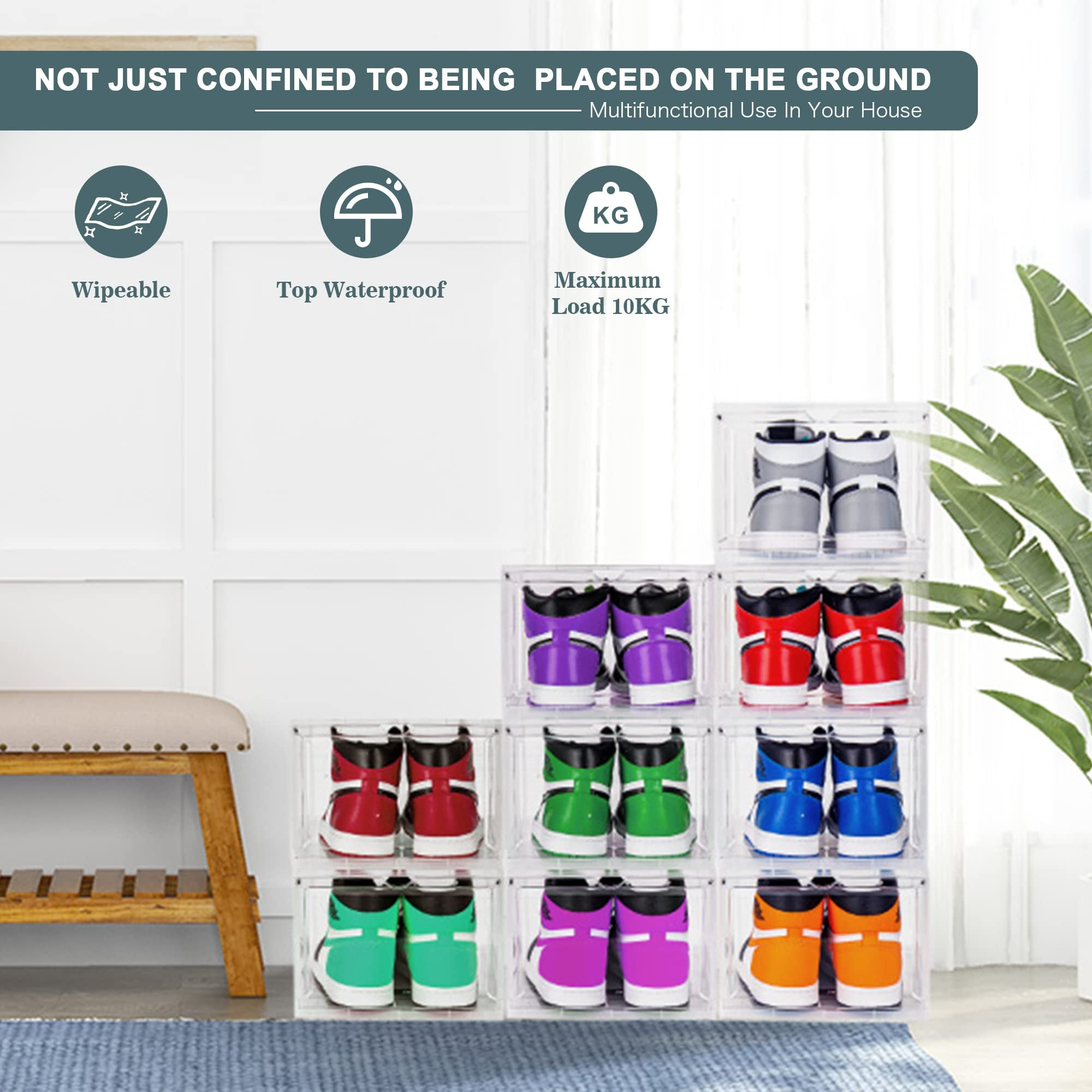 ZOINLY 4-Tier Stackable Plastic Shoe Rack, Grey, 2 Columns, Space Saving,  Easy to Clean, Durable, Fits Most Shoe Sizes