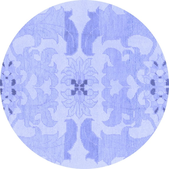 Ahgly Company Machine Washable Indoor Round Abstract Blue Modern Area Rugs, 3' Round