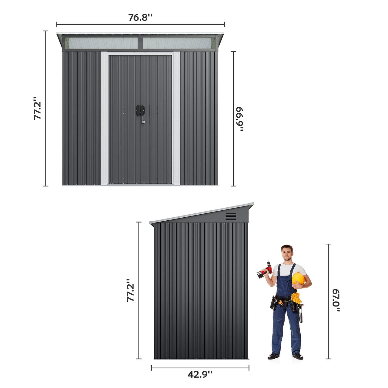 Storage Shed, 6 x 4 FT Outdoor Metal Shed with Double Sliding Lockable Doors, Waterproof Tool House for Garden Backyard, Grey