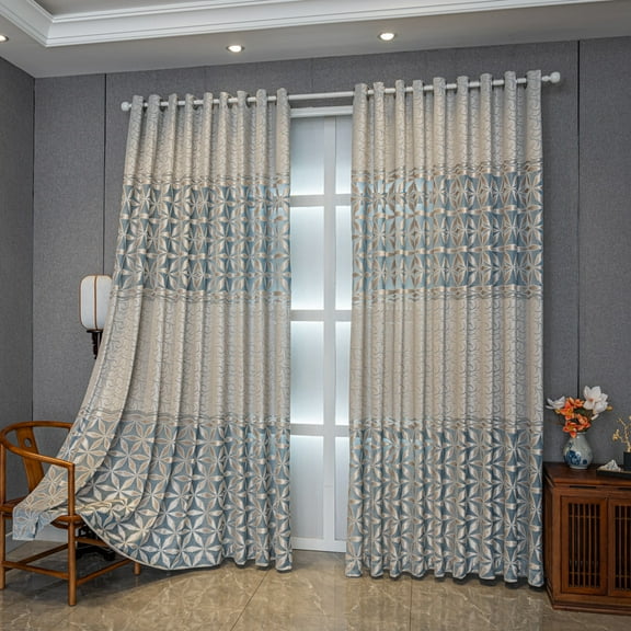 Sunyuer Luxury Curtains Blue Jacquard Drapes Curtains for Living Room 2 Panels for Bedroom Grommet TopSunyuer