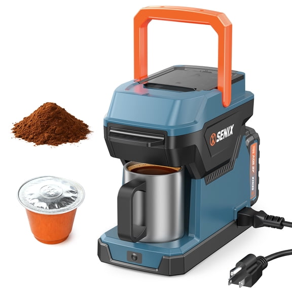 SENIX Coffee Maker, 20V Cordless & 120V AC Portable Single Serve Coffee Machine, Compatible with Ground Coffee, Pods & Capsules, for Travel, Camping, RV & Office