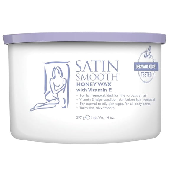 Satin Smooth Honey Wax with Vitamin E, Sensitive Skin Hair Removal Wax for All Body Parts, 14 oz