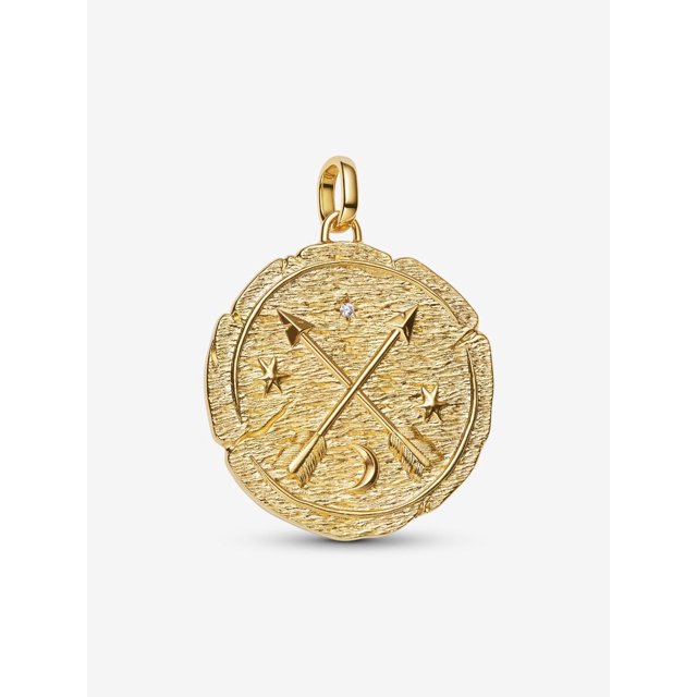 Pandora Charm con Medallón Extragrande con Flechas Cruzadas, Chapado en Oro de 14 Quilates.