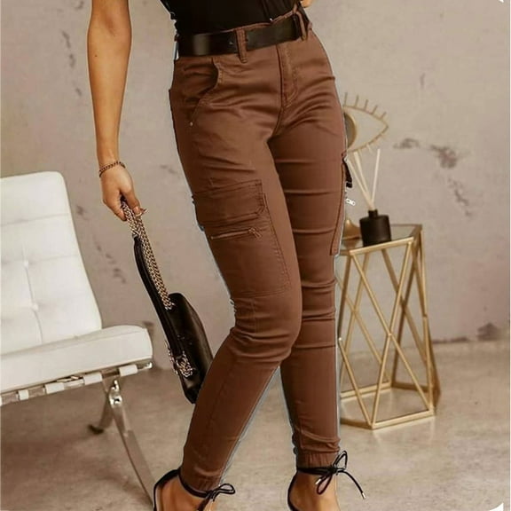 LEKWK Womens Cargo Pants Slim Fit Zipper Pockets Stretchy Cargo Pants High Waisted Work Pants Breathable Casual Hiking Outdoor Streetwear Outfits