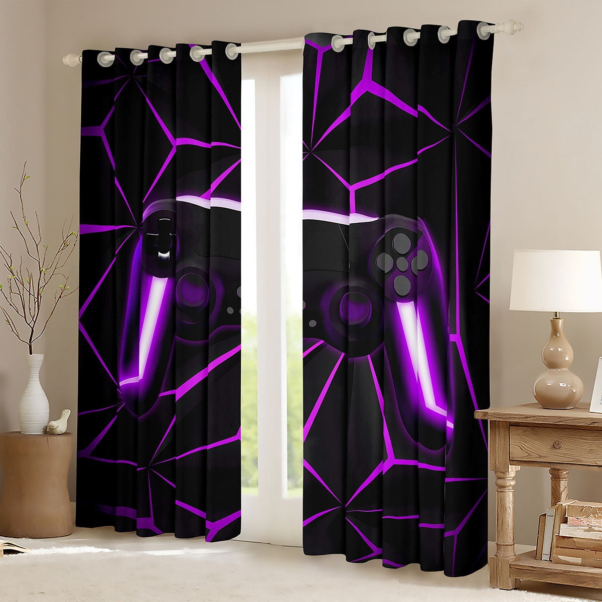 Gamer 30%-50% Blackout Curtains 38Wx45L Gaming Controller Curtains & Drapes Gaming Gifts Curtains (38Wx45L,Purple)