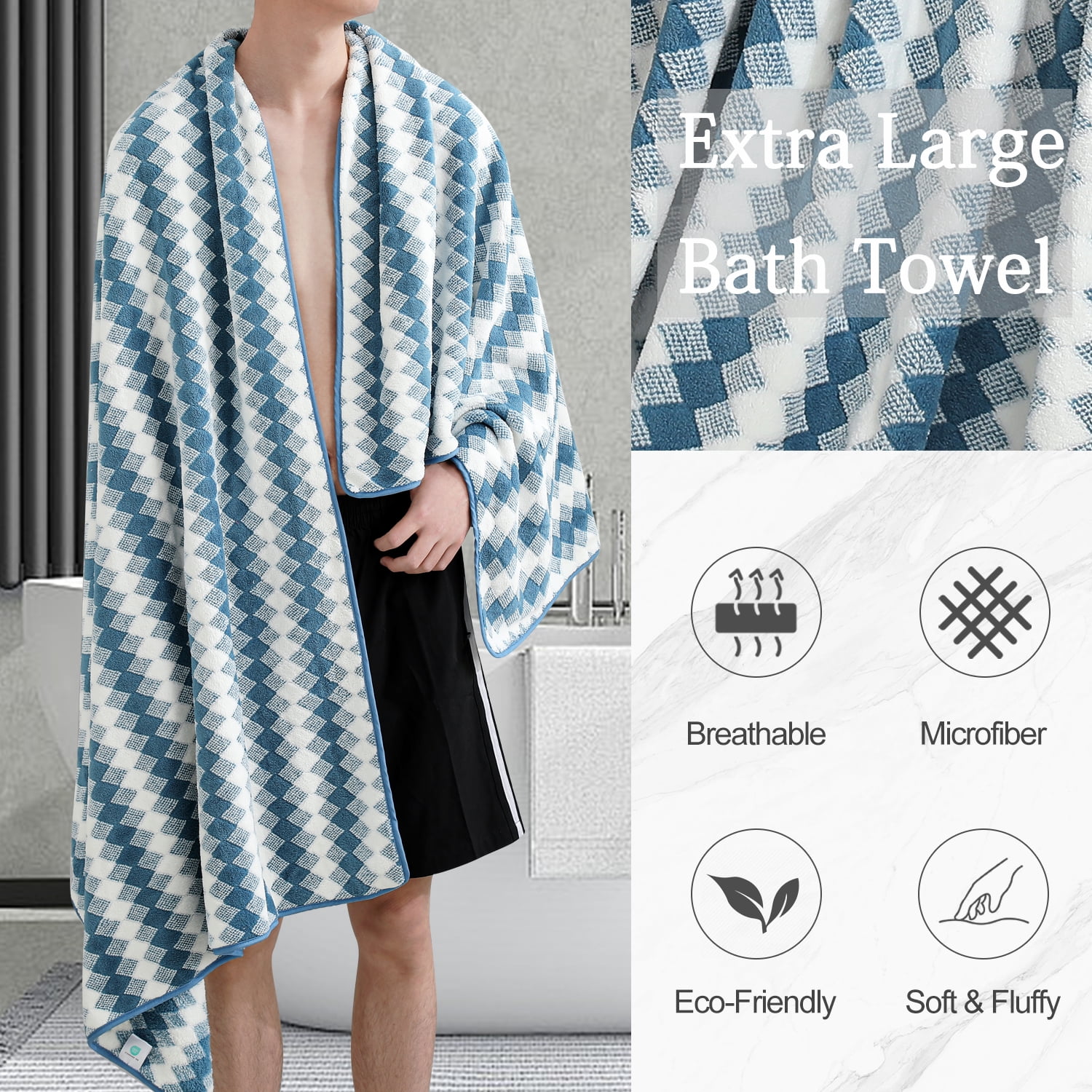Smuge Extra Large Bath Towel Sets of 8, 2 Large Bath Towels Oversized, 2 Hand Towels, 4 Washcloths, Soft Microfiber, Quick Dry, Highly Absorbent Bath Towels for Bathroom Kitchen Spa(Blueberry Color)