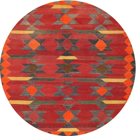 Ahgly Company Indoor Round Traditional Red Southwestern Area Rugs, 4' Round