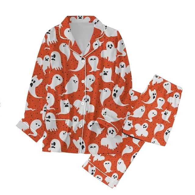 Ensemble de Pyjama Long en Satin Classique pour Femmes avec Boutons, Vêtements de Nuit Élégants pour les Vacances, Confort Assorti pour la Famille
