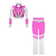 thumbnail image 3 of Doomiva Kids Girls Gymnastics Dance Outfits Long Sleeve Sparkly Color Block Cross-back Crop Top with Flared Pants Set Hot Pink 8, 3 of 4