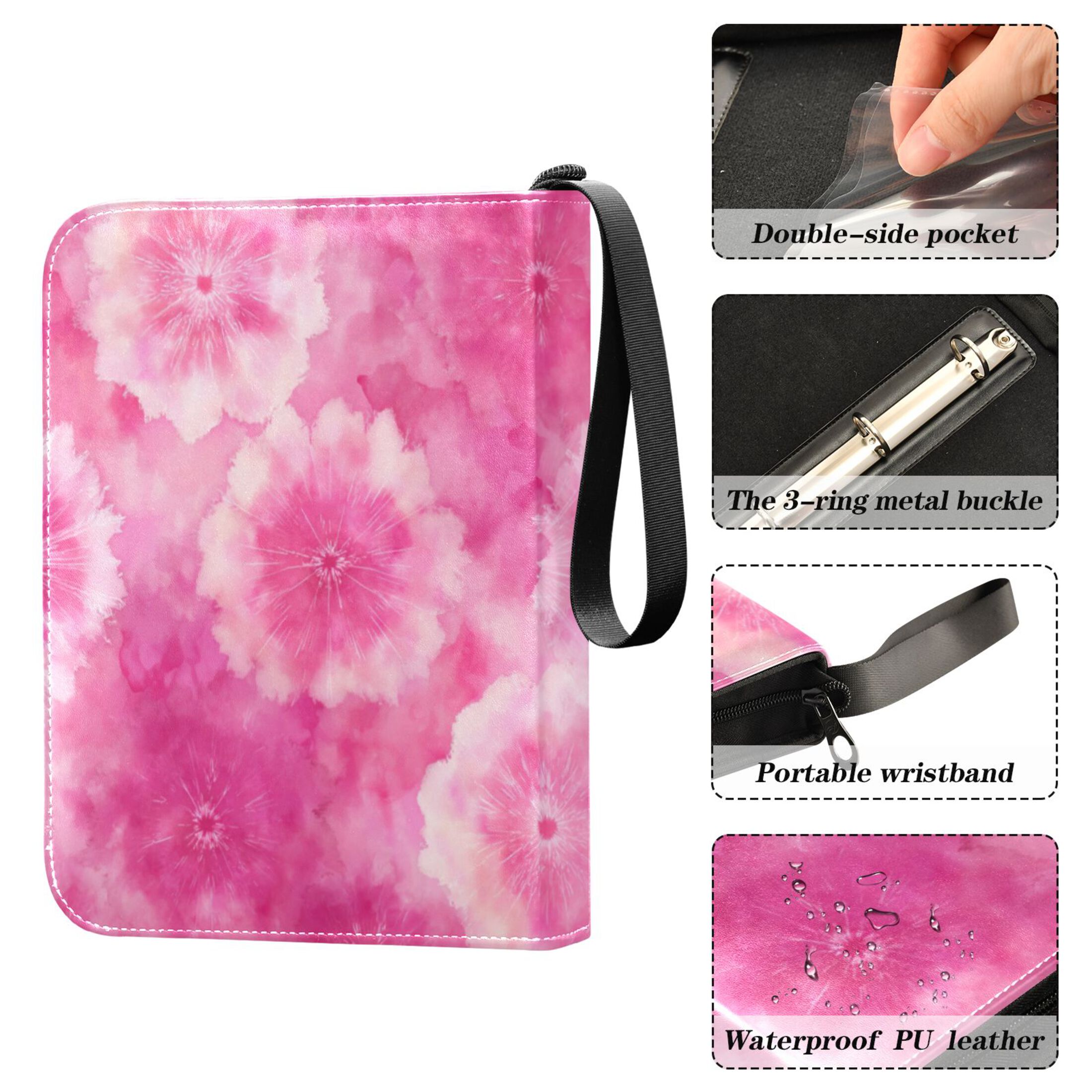 Game Card Storage Bag Collectible Trading Card Albums The 4-Pocket Card Binder With 50-Page Sleeve Can Hold 400 Game Cards Pink Pattern Beautiful