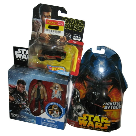 Star Wars Figure Lot - (Darth Vader Revenge Sith, Finn Starkiller Base & Hot Wheels Toy Car)