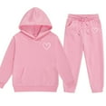 thumbnail image 4 of Mifsaly Kids Sweatsuit 2 Piece Teen Heart Print Matching Outfits Loose Hoodie Boys Girls Valentine Tracksuit 2 Piece Pullover Hooded Sweatshirt Casual Wide Leg Joggers with Pockets, 4 of 4