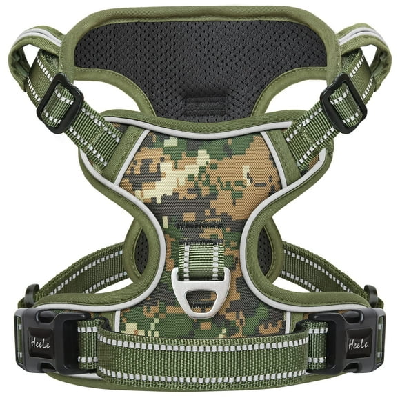 Arnés para perros HEELE sin tirones, ajustable, reflectante, camuflaje verde S