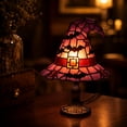 thumbnail image 5 of Stained Glass Witch Hat Lamp Gothic Halloween Lighting Decor, Vintage Halloween Decor Purple Bat Resin Night Light for Desk & Mantel, 5 of 8