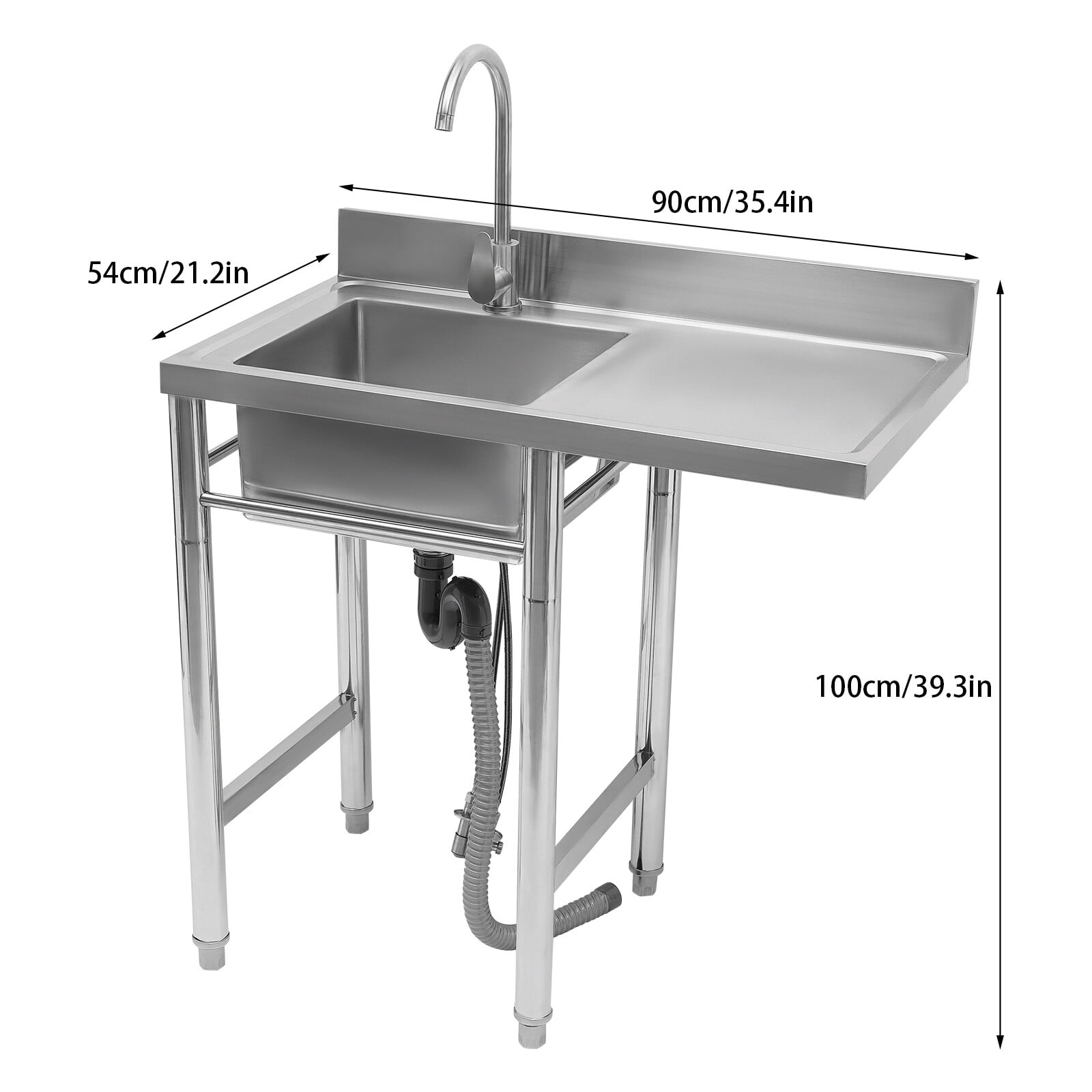 35.4" W x 21.2" D x 39.3" H Stainless Steel Utility Sink with Drainboard & Faucet