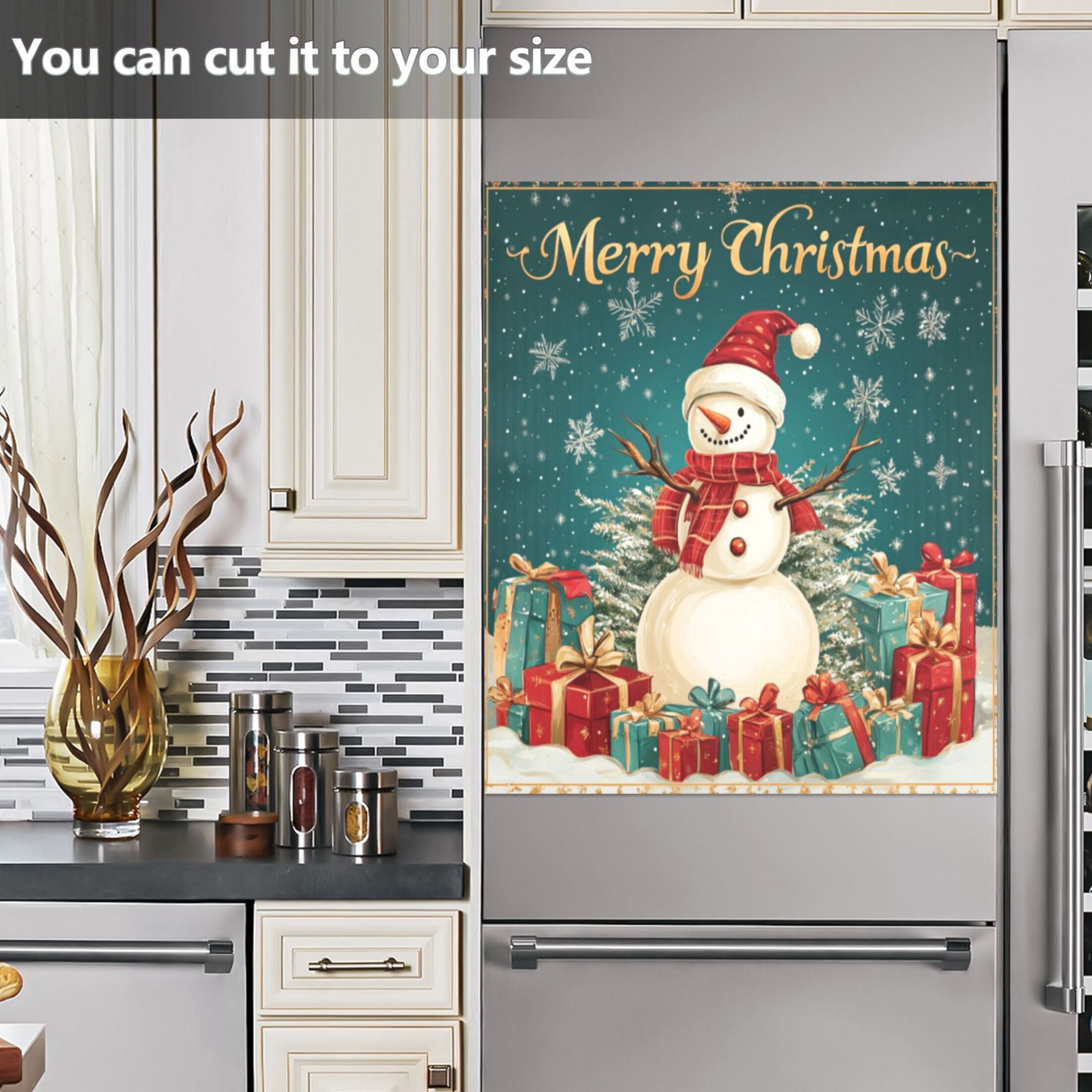 Dishwasher Magnetic Sticker 23x26 Inch Refrigerator Magnetic Sticker Washing Machine Magnetic Sticker Kitchen Panel Magnetic Sticker Home Decor Christmas Lovely Snowman Picture