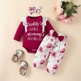 thumbnail image 2 of TOWED22 Newborn Baby Girl Fall Winter Clothes Outfit Set Sweet Ruffle Romper, Pants and Headband Infant Clothing,12-18 M, 2 of 6