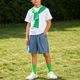 thumbnail image 6 of Daiosportswear Boys 4 Piece Summer Outfit Set, Crew Neck Tee Detachable Shawl Pocket Denim Shorts Knee High Socks for 3-16Y Green 15-16 Years, 6 of 9