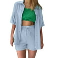 thumbnail image 4 of Riforla Fashion Set Womens Shorts Set Shirt Suit Shorts Two Piece Set Basic Shirt Top and Shorts Set 2 Piece Sets for Women Sky Blue XXL, 4 of 5