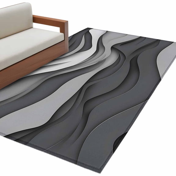 Black Grey Ombre Large Area Rugs for Bedroom Living Room, Non Slip Carpet Bedside Rug, Modern Geometric Abstract Moire Art Rectangular Floor Cover Kitchen Accent Rug 2.7'x5' for Dining Room/Office