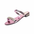 thumbnail image 3 of Avtoify Summer Middle Heels Shoes Women Fashionable Casual Outerwear Versatile Plus Size Solid Color Rhinestones Round Toe Open Toe Low Heels, 3 of 9