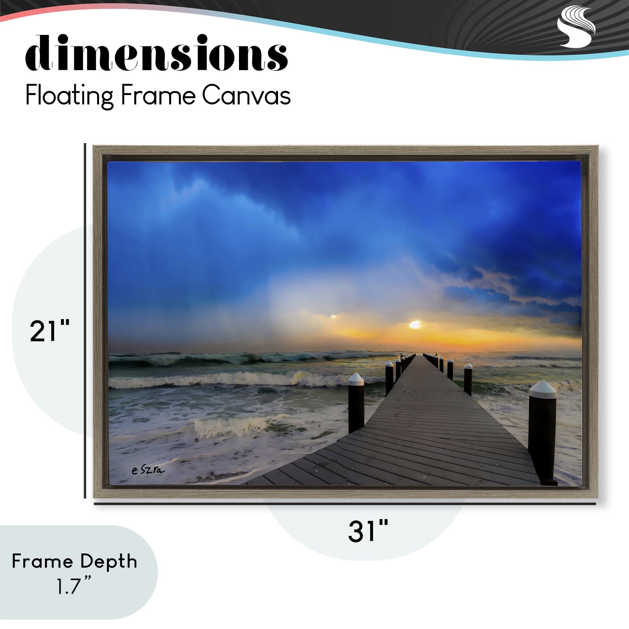Stupell Industries Sun Breaking Over Sea Pier Brown Framed Floater Canvas Wall Art, design by Eszra Tanner