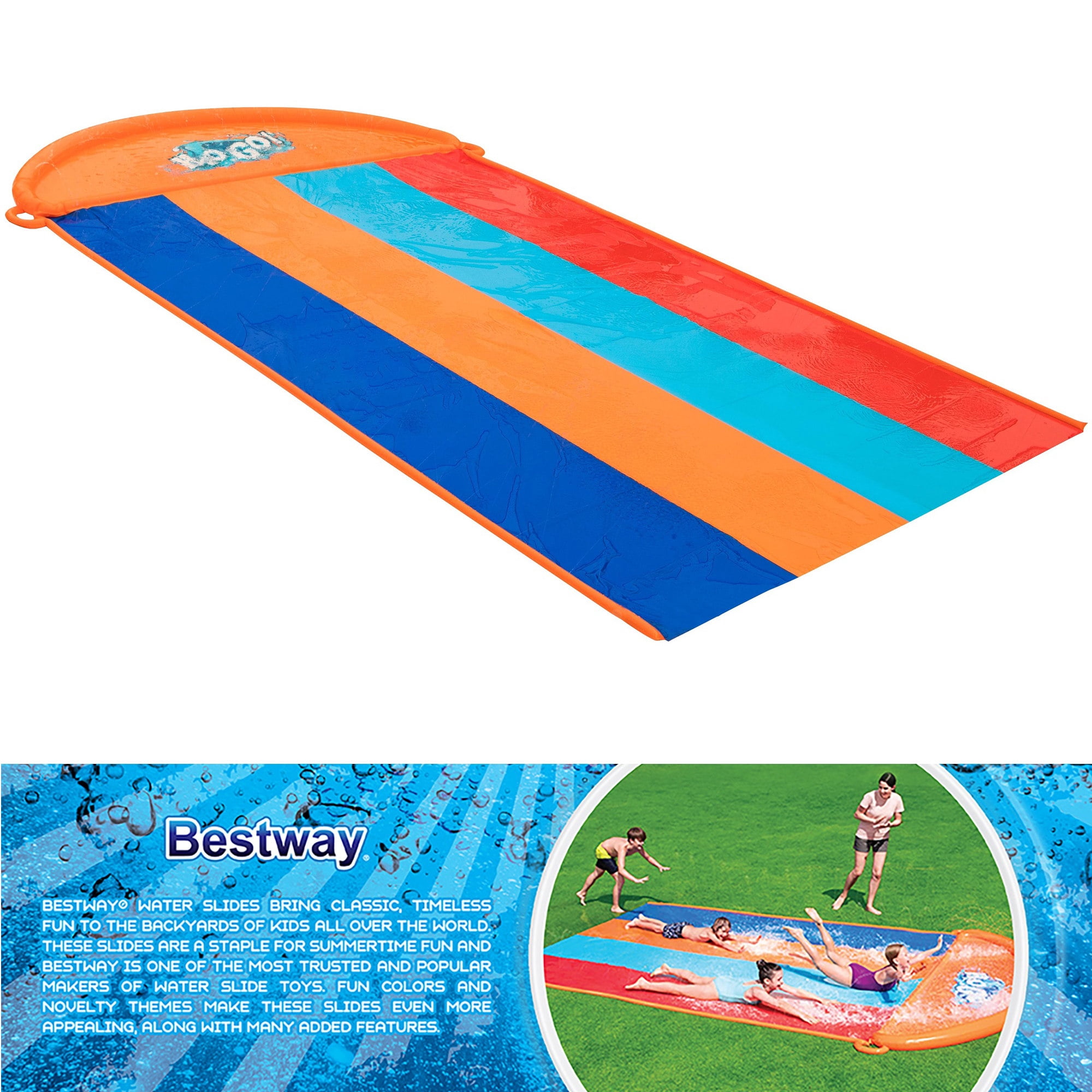 Bestway: H2OGO! 16' Quadruple Water Slide - Inflatable Lawn Sprinkler Slide, 4 Racing Lanes, Drench Pool Landing, Hose Setup, Outdoor Play, Kids 3+