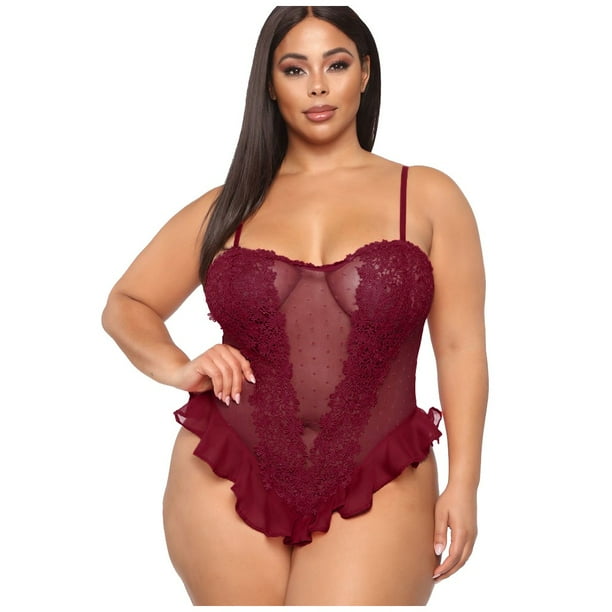 Gibobby Ropa sexy de mujer para sexo Ropa Interior Sexy con Cuello En V para Mujer, Lencería Sexy, Ropa Interior con Cordón Sin Espalda De Lencería(Vino, M)