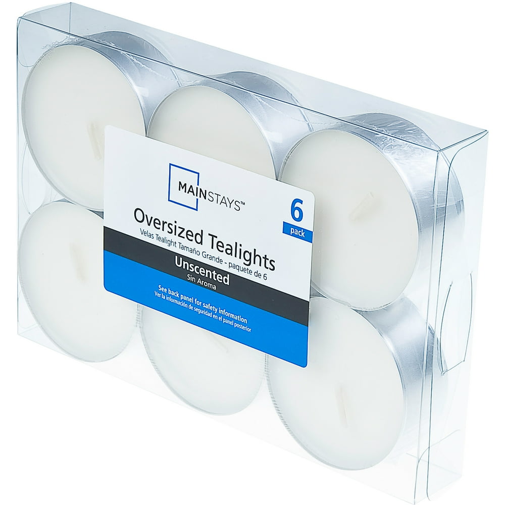 Mainstays Casted Large Tea Light Candles, White, 6 Pack