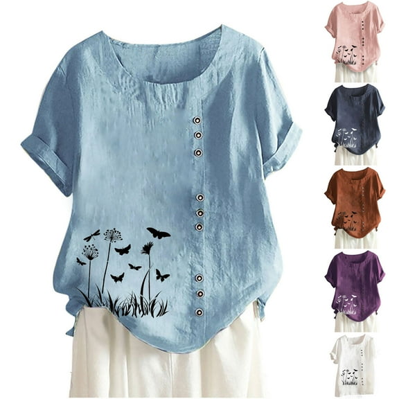 Fesfesfes T Shirts for Women Fashion Women Summer Loose Print Round-Neck T-Shirt Short Sleeve Casual Blouse Tops Winter Tops 2XL(US:12)