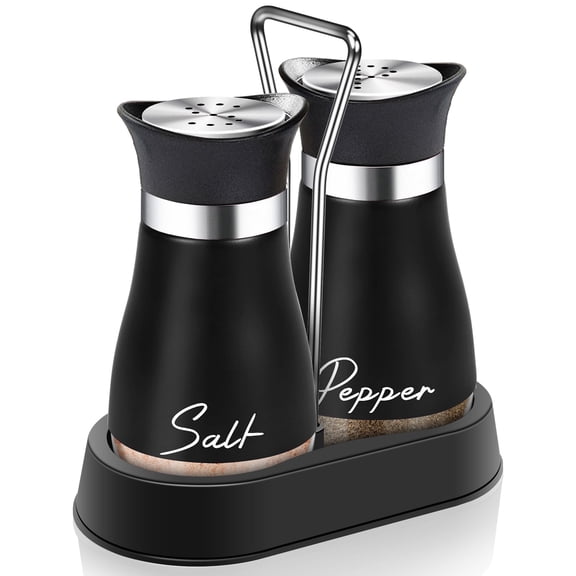 Black Salt and Pepper Shakers Set，4 oz Kitchen Decor and Accessories Home Essentials Cute Household Items for Mother's Day Housewarming Gift Refillable Design