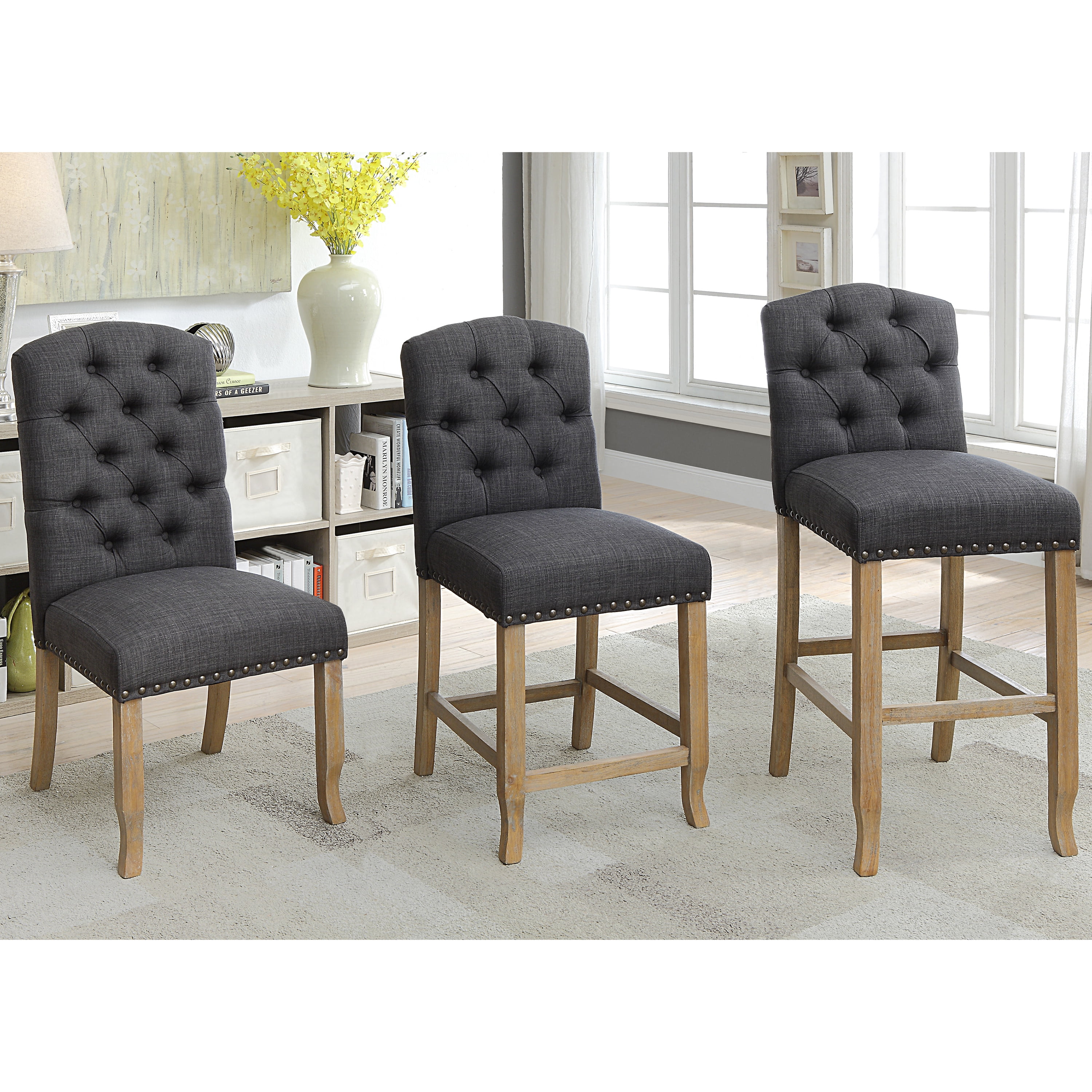 Furniture of America Roseanne Counter Height Chairs - Set of 2, Dark Gray
