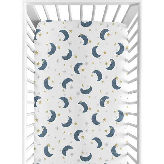 Sweet Jojo Designs Moon Bear Blue and Gold Fitted Crib Sheet