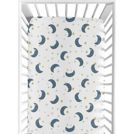 UPC: 0846480077237 | Moon and Star Blue Gold Fitted Crib Sheet by Sweet Jojo Designs