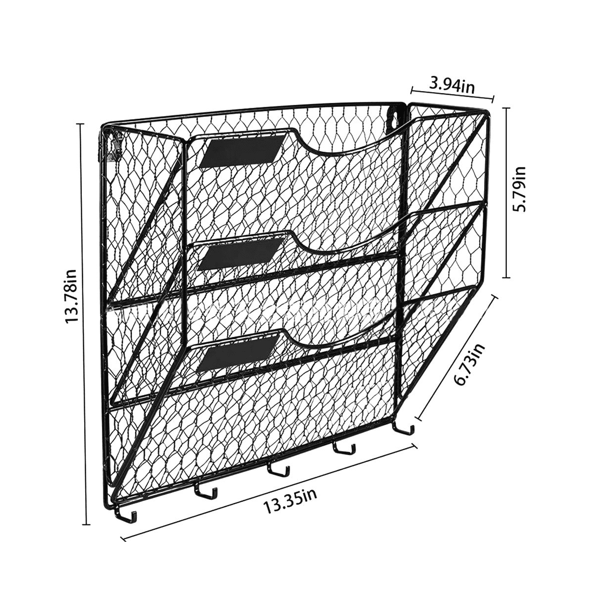 Mesh 3-Tier A-4 Size Wall Mount File Organizer with Expansion Screws, Black