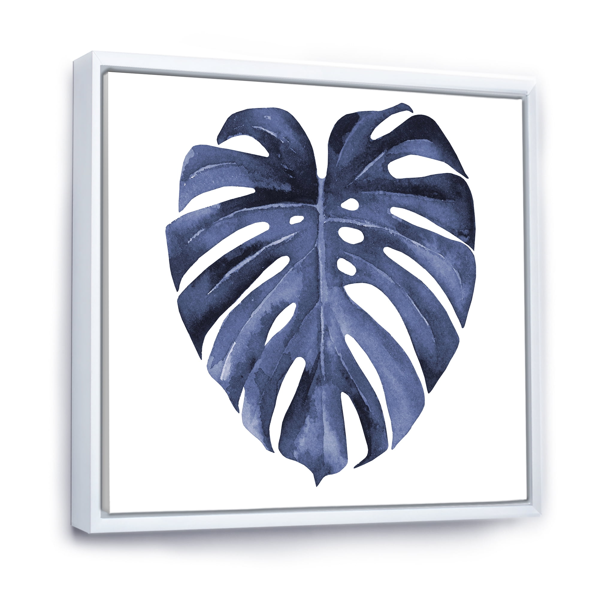 Designart 'Blue Watercolour Tropical Leaves III' Traditional Framed Canvas Wall Art Print