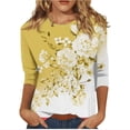 thumbnail image 2 of OKBOP Womens Tops Clearance 3/4 Sleeve Yellow Floral Crew Neck T-Shirts Womens Shirts Under $5, 2 of 4