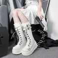 thumbnail image 2 of Womens Goth Punk Platform Boots PU Leather Chunky Wedge Heel Combat Boots Lace-Up and Zipper Buckle Round Toe Mid Calf Motorcycle Boot, 2 of 6