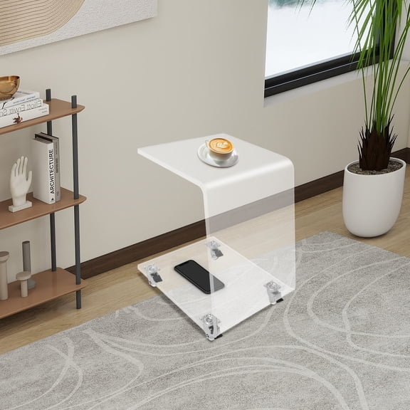 Modern Side Table Acrylic C-Shaped End Table 4* Universal Wheels