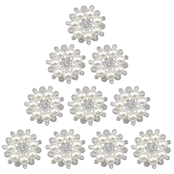 10 Uds. Botón de perlas de diamantes de imitación, adornos de perlas para el cabello, broches redondos, botones de flores artesanales, botones de perlas para el cabello